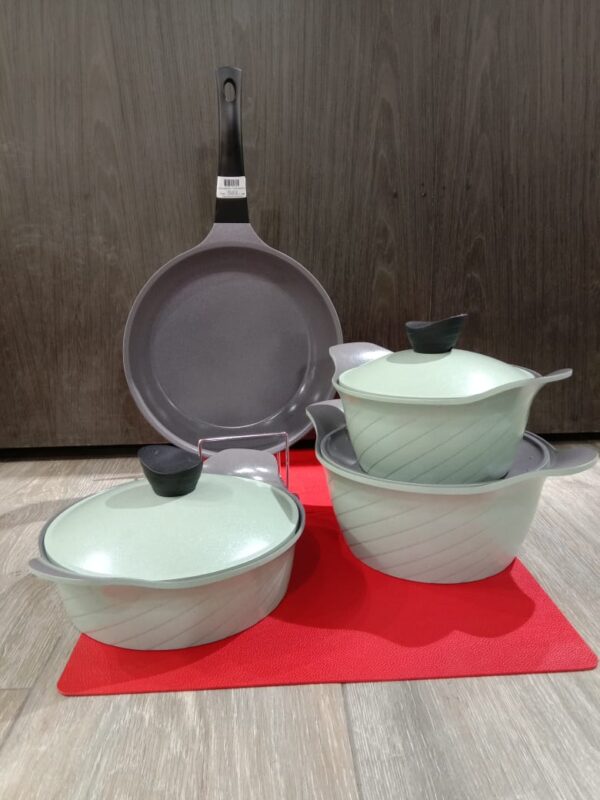 Aluminum Die-cast Ceramic Coating Cookware Set 7 Pcs Green With Lid - 5015cg