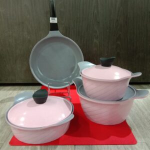 Aluminum Die-cast ceramic coating Cookware Set 7 Pcs Pink with lid - 5015CP