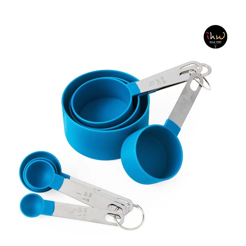 Plastic measuring cup & spoon 8 pcs set stainless steel handle - 0026 1 Plastic measuring cup & spoon 8 pcs set stainless steel handle - 0026