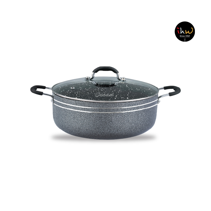Cooking Pot 40cm W/G Lid Stone Coating Shallow