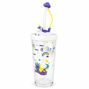 Water Bottle Tumbler Unicorn W/Straw - Q7222