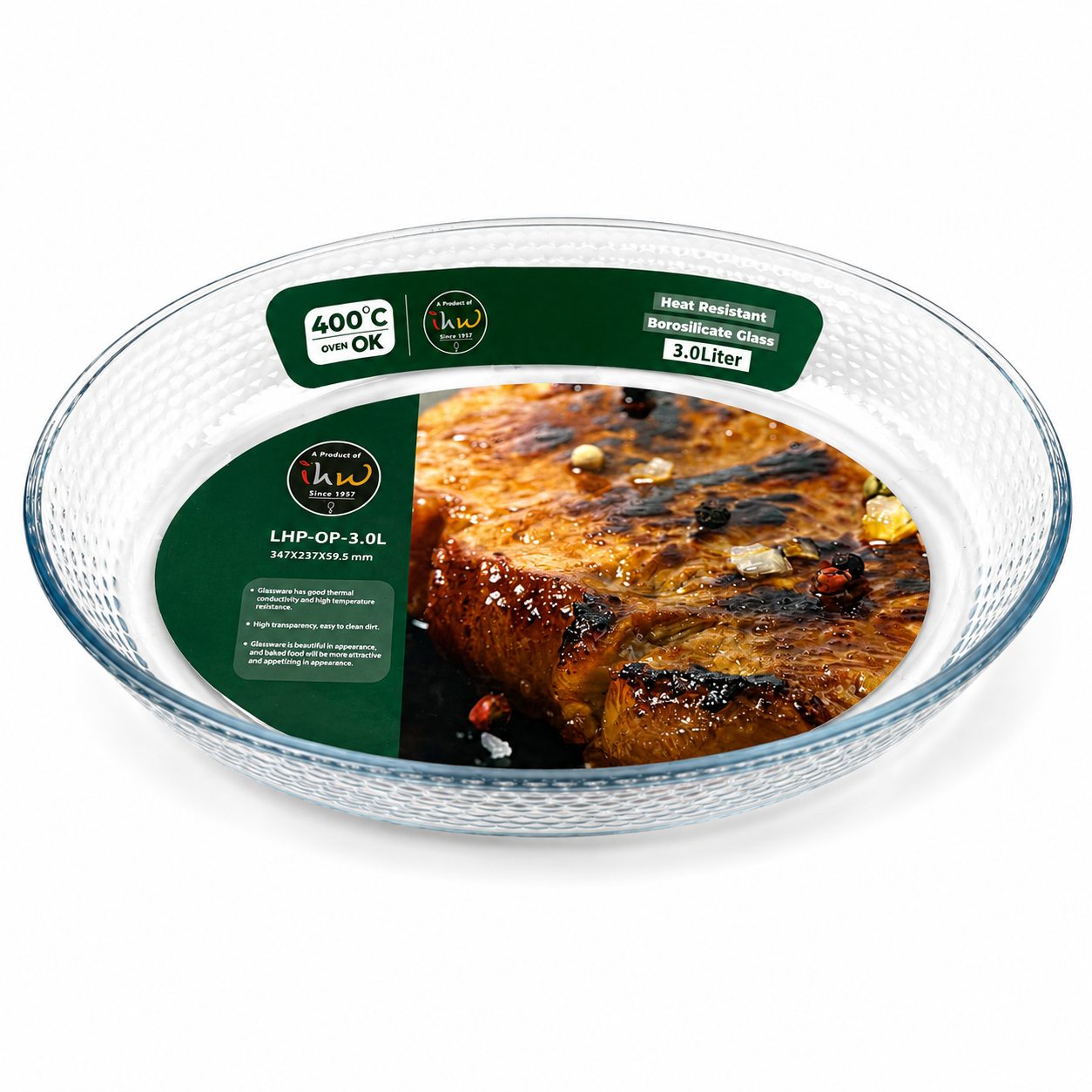 Ihw oval glass oven dish 3l – lhpop3l
