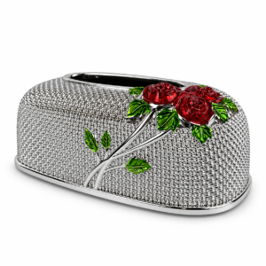 International homeware 45 Tissue box silver & red rose – 8232
